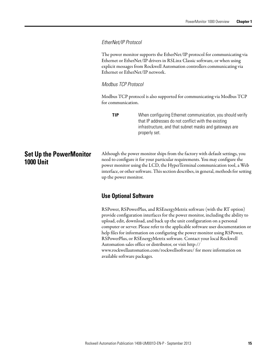 Set up the powermonitor 1000 unit, Use optional software | Rockwell Automation 1408-EMxx PowerMonitor 1000 Unit User Manual | Page 15 / 134