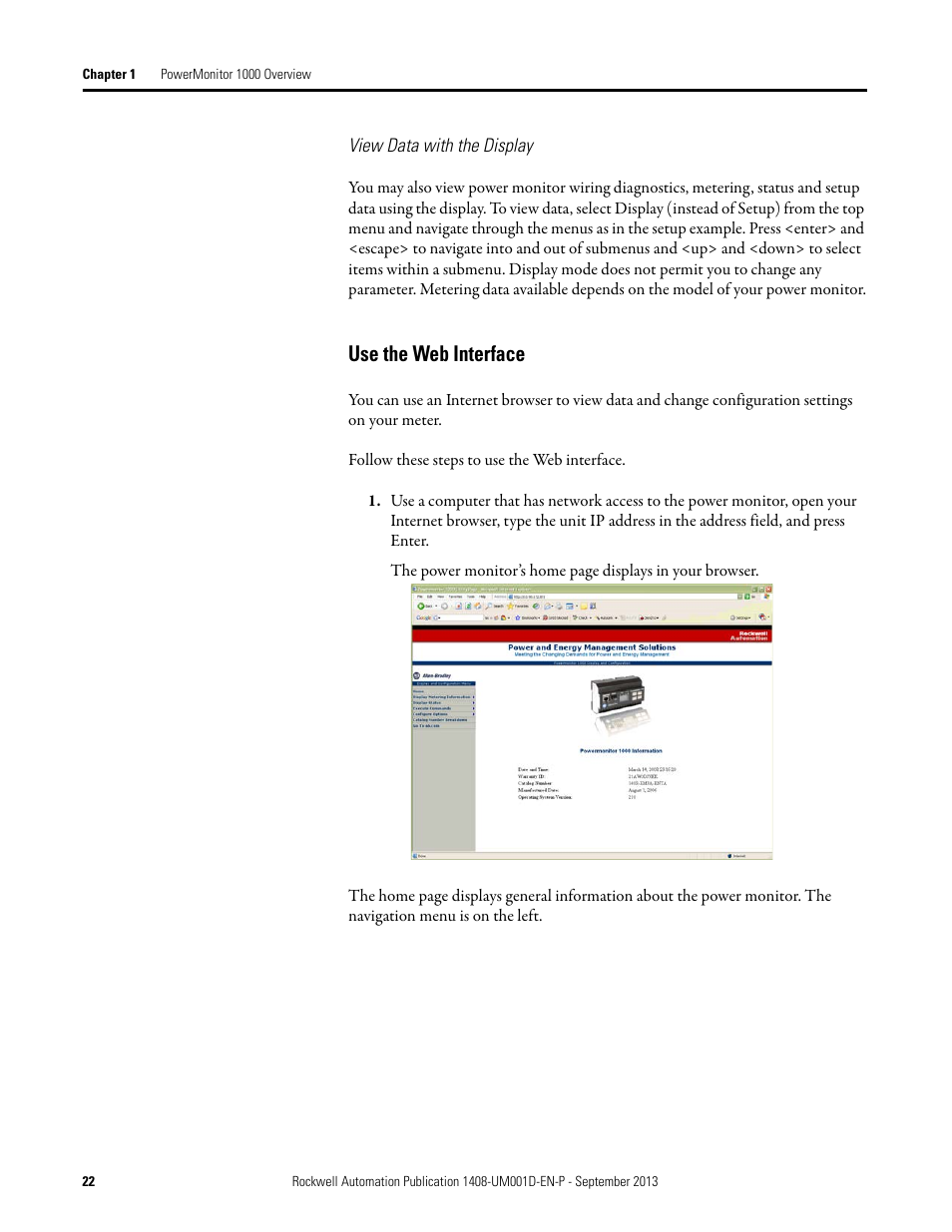 Use the web interface | Rockwell Automation 1408-EMxx PowerMonitor 1000 Unit User Manual | Page 22 / 134