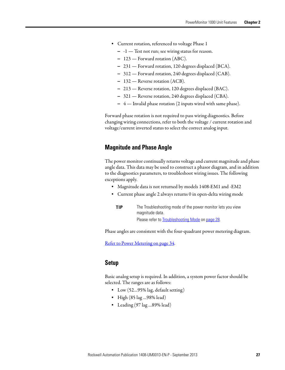 Magnitude and phase angle, Setup | Rockwell Automation 1408-EMxx PowerMonitor 1000 Unit User Manual | Page 27 / 134