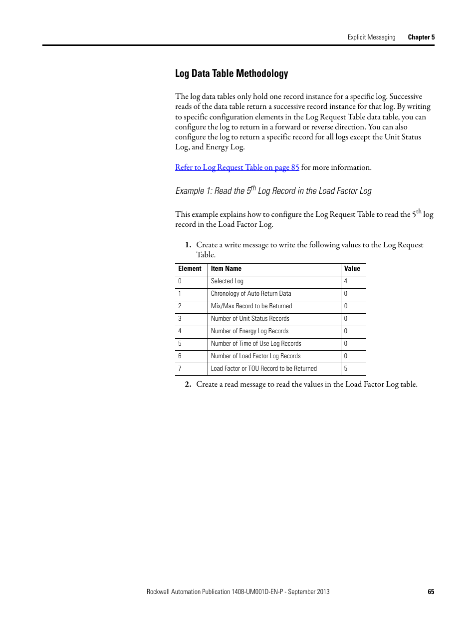 Log data table methodology | Rockwell Automation 1408-EMxx PowerMonitor 1000 Unit User Manual | Page 65 / 134