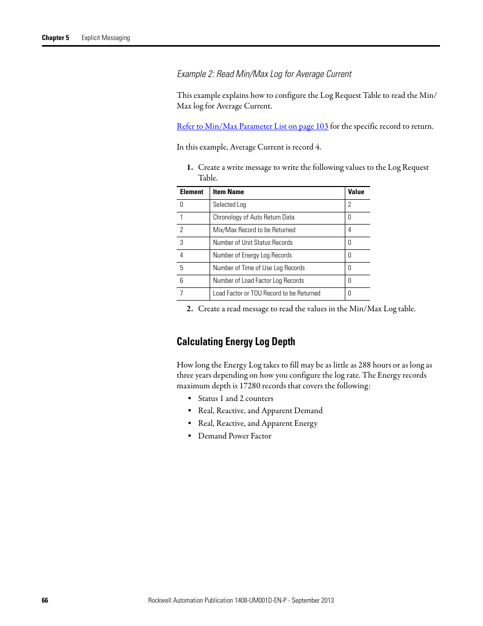 Calculating energy log depth | Rockwell Automation 1408-EMxx PowerMonitor 1000 Unit User Manual | Page 66 / 134