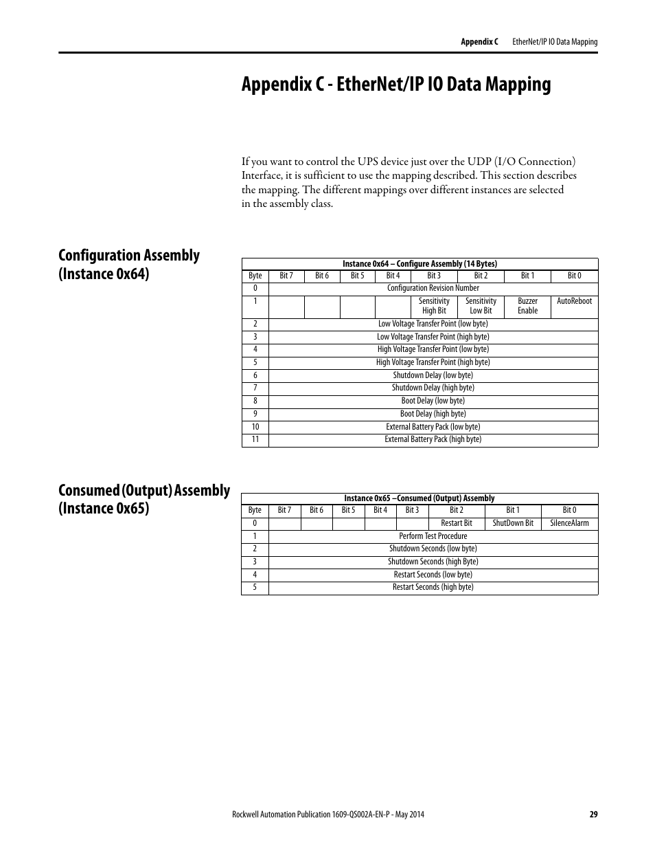 Appendix c - ethernet/ip io data mapping | Rockwell Automation 1609-ENET Ethernet Network Card Quick Start User Manual | Page 29 / 31