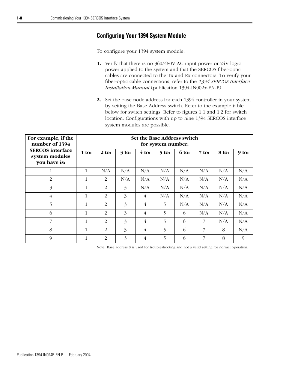 Configuring your 1394 system module, Configuring your 1394 system module -8 | Rockwell Automation 1394 SERCOS Interface Multi-Axis Motion Control System User Manual | Page 16 / 87
