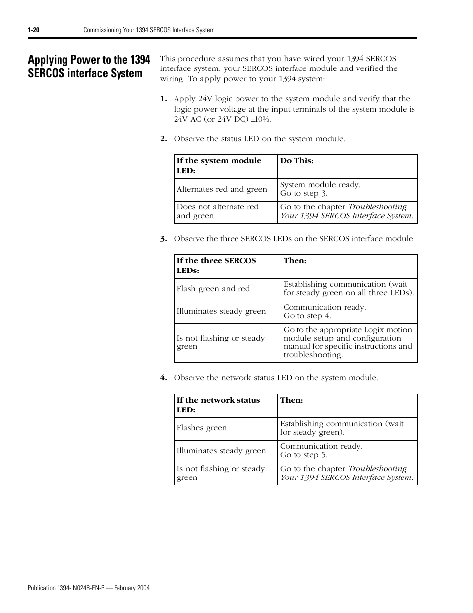 Applying power to the 1394 sercos interface system | Rockwell Automation 1394 SERCOS Interface Multi-Axis Motion Control System User Manual | Page 28 / 87