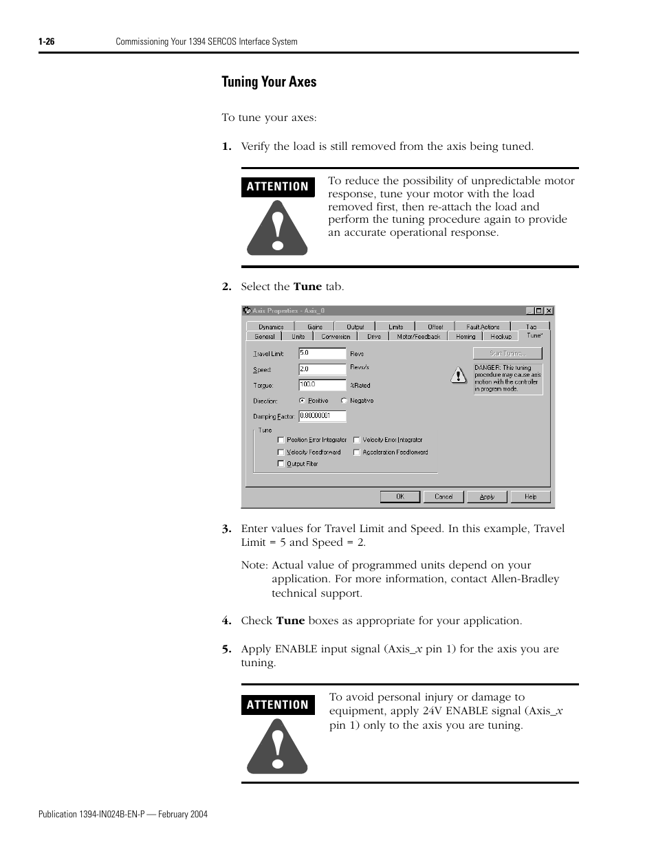 Tuning your axes, Tuning your axes -26 | Rockwell Automation 1394 SERCOS Interface Multi-Axis Motion Control System User Manual | Page 34 / 87
