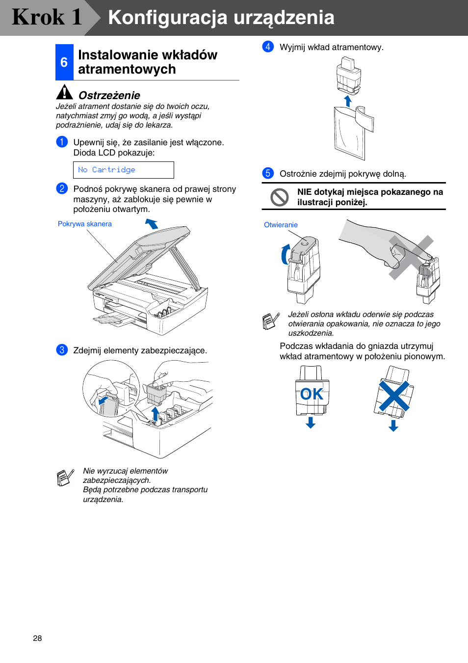 6 instalowanie wkładów atramentowych, Krok 1, Konfiguracja urządzenia | 6instalowanie wkładów atramentowych | Brother CESTINA DCP-110C User Manual | Page 30 / 40