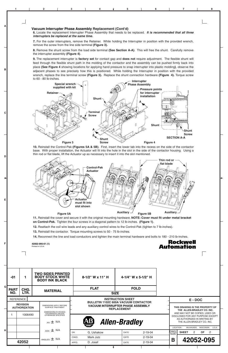 Rockwell Automation 1102C-VD6 600A Vacuum Contactor Vacuum Interrupter Phase Assembly Replacement User Manual | Page 2 / 2