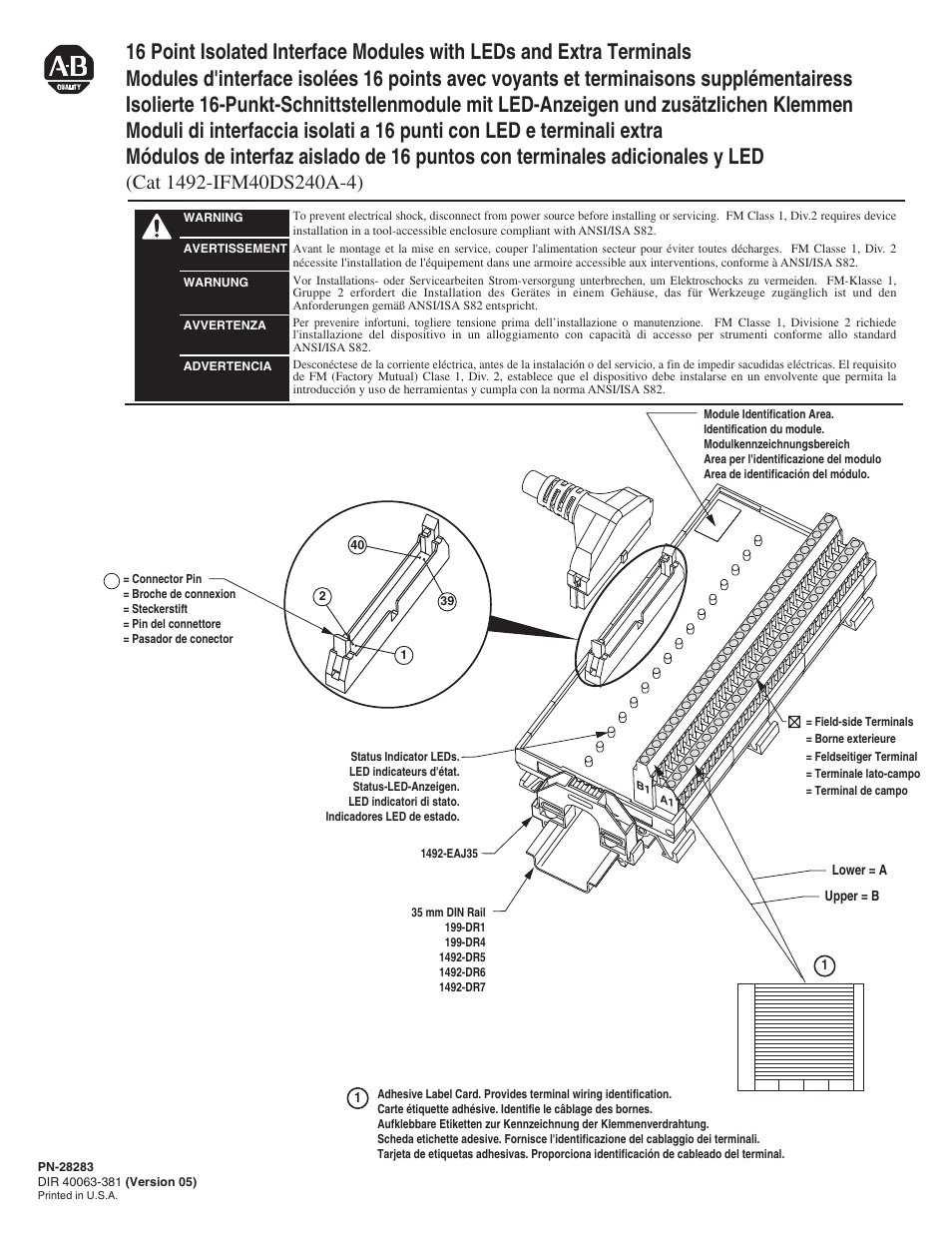 Rockwell Automation 1492-IFM40DS240A-4 16 Point Isolated Interface Modules with LEDs and Extra Terminals User Manual | 4 pages