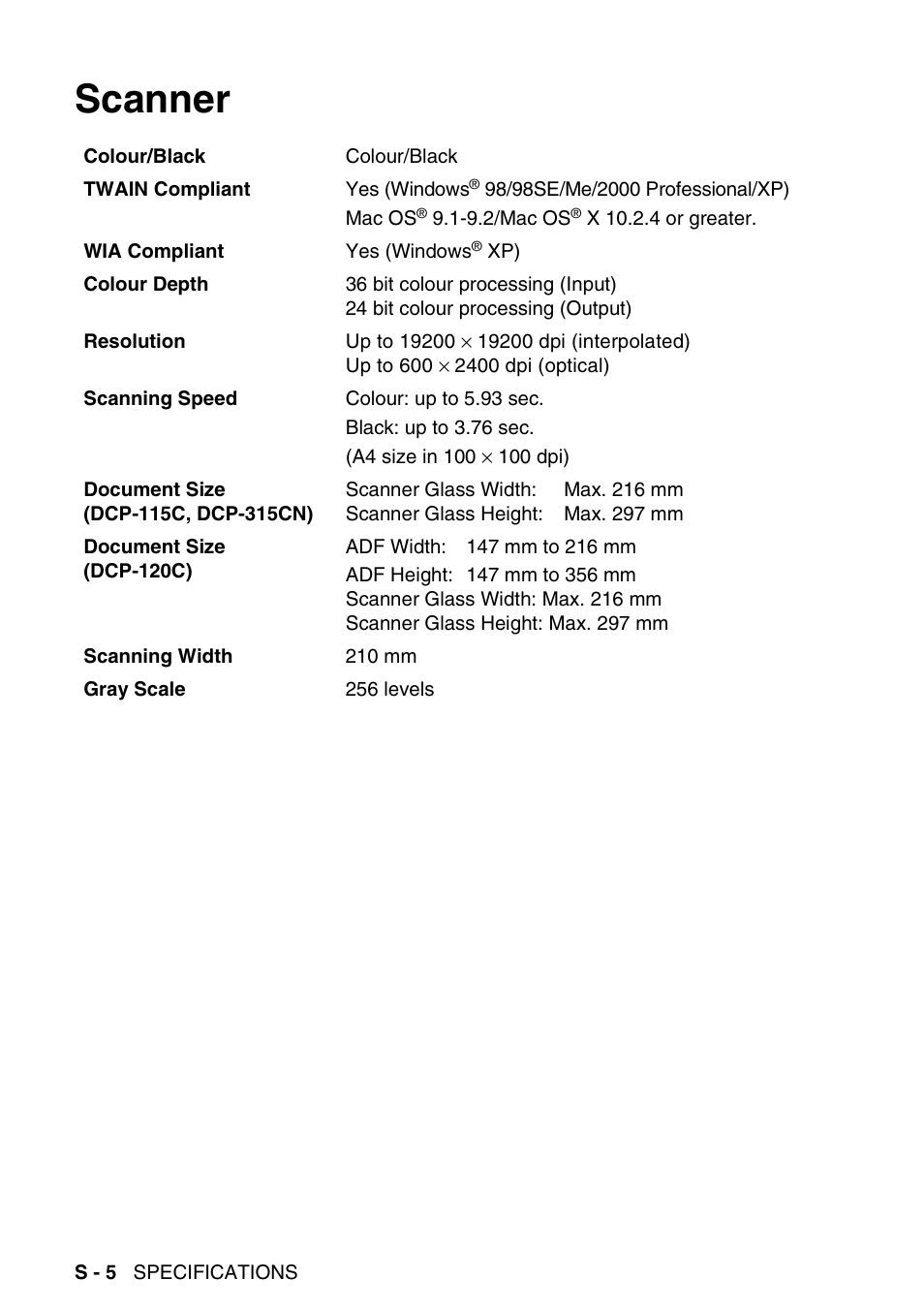 Scanner | Brother DCP-115C User Manual | Page 102 / 109