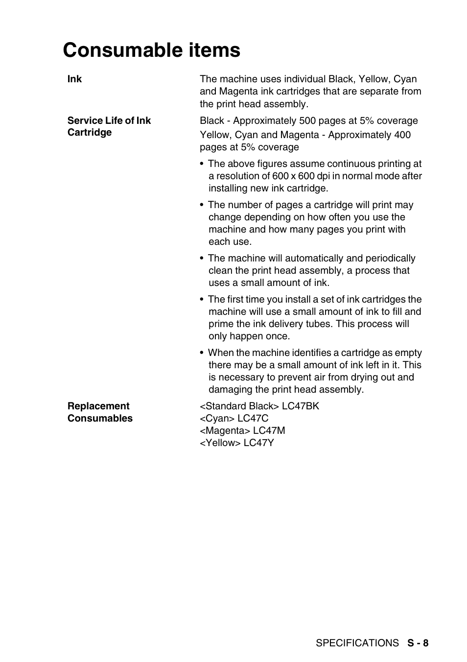 Consumable items | Brother DCP-115C User Manual | Page 105 / 109
