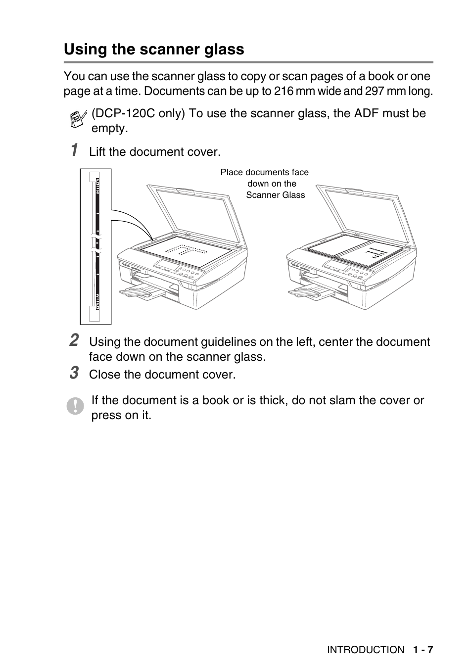 Using the scanner glass, Using the scanner glass -7 | Brother DCP-115C User Manual | Page 19 / 109