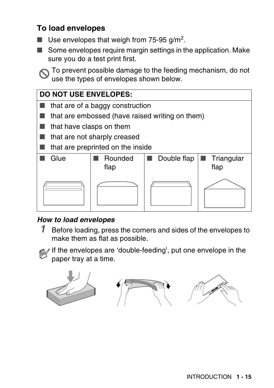 To load envelopes, To load envelopes -15 | Brother DCP-115C User Manual | Page 27 / 109