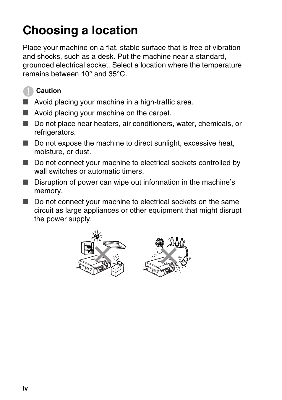 Choosing a location | Brother DCP-115C User Manual | Page 6 / 109