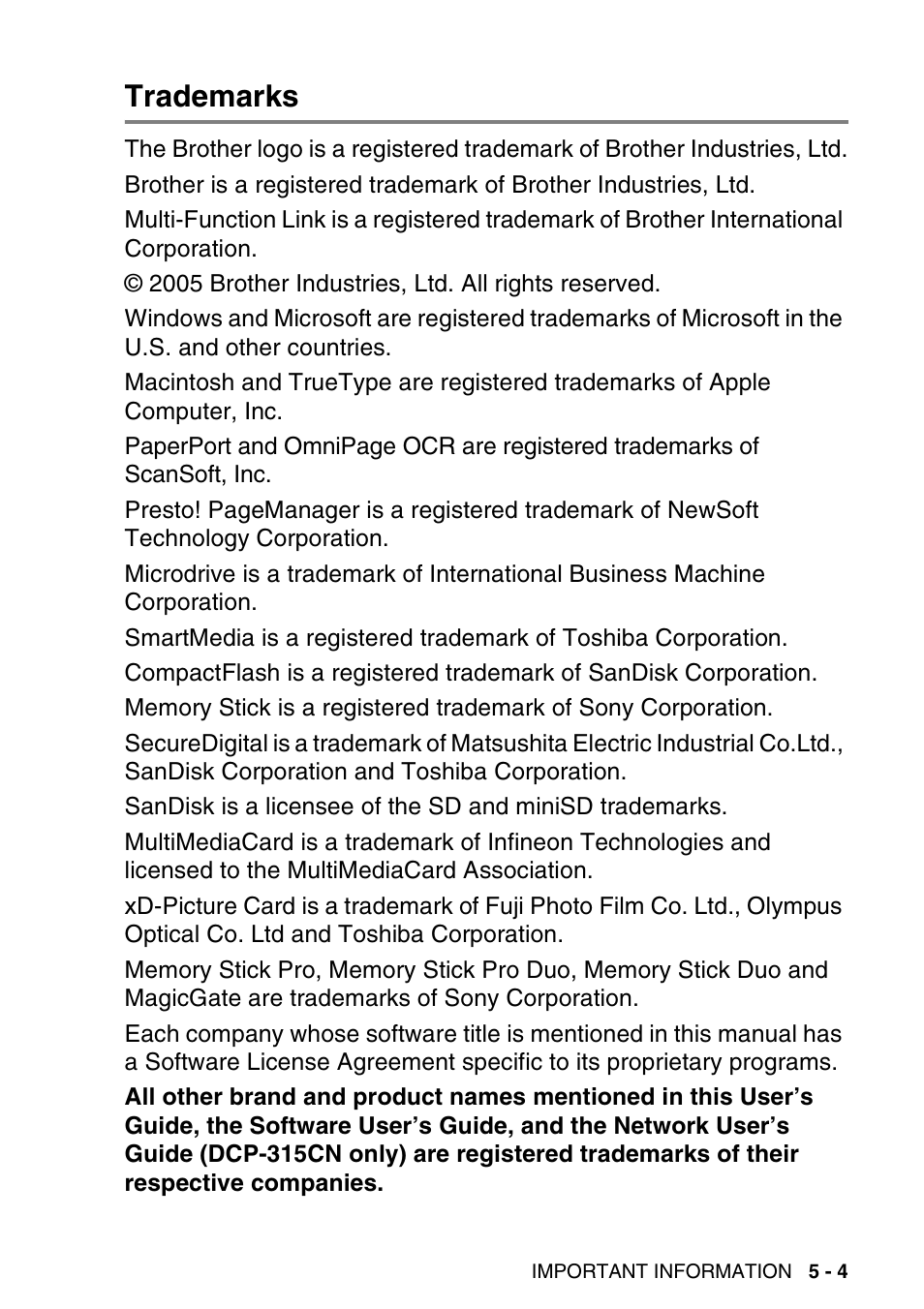 Trademarks, Trademarks -4 | Brother DCP-115C User Manual | Page 65 / 109