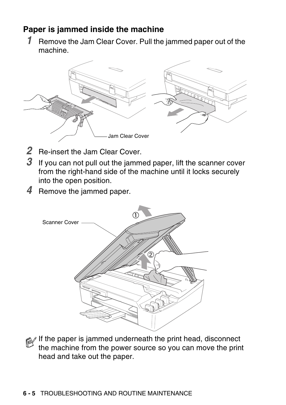 Paper is jammed inside the machine, Paper is jammed inside the machine -5 | Brother DCP-115C User Manual | Page 70 / 109