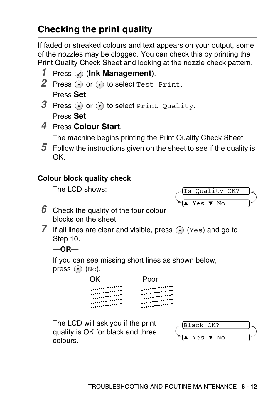 Checking the print quality, Checking the print quality -12 | Brother DCP-115C User Manual | Page 77 / 109