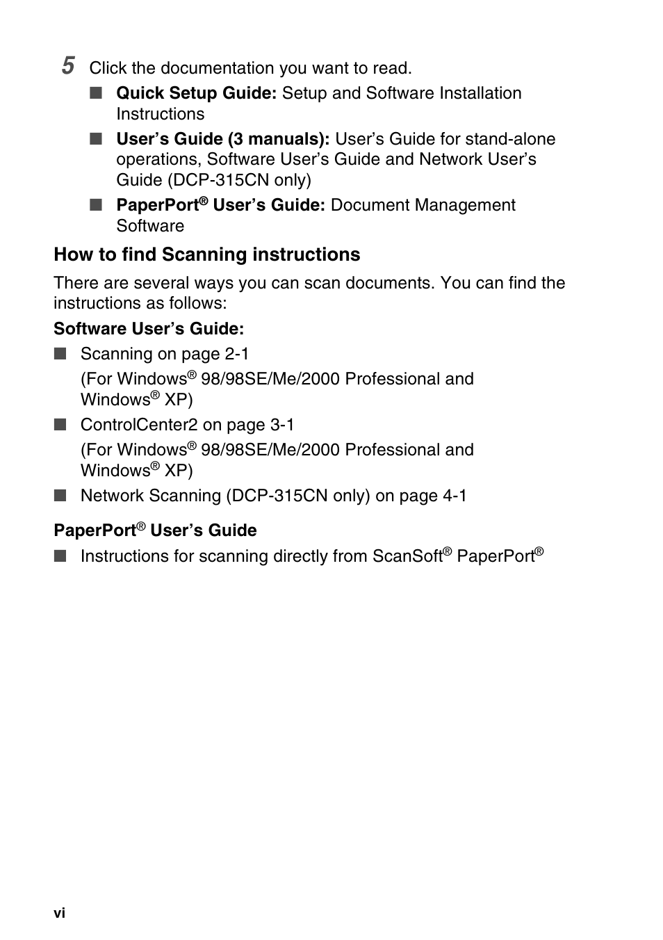 How to find scanning instructions | Brother DCP-115C User Manual | Page 8 / 109
