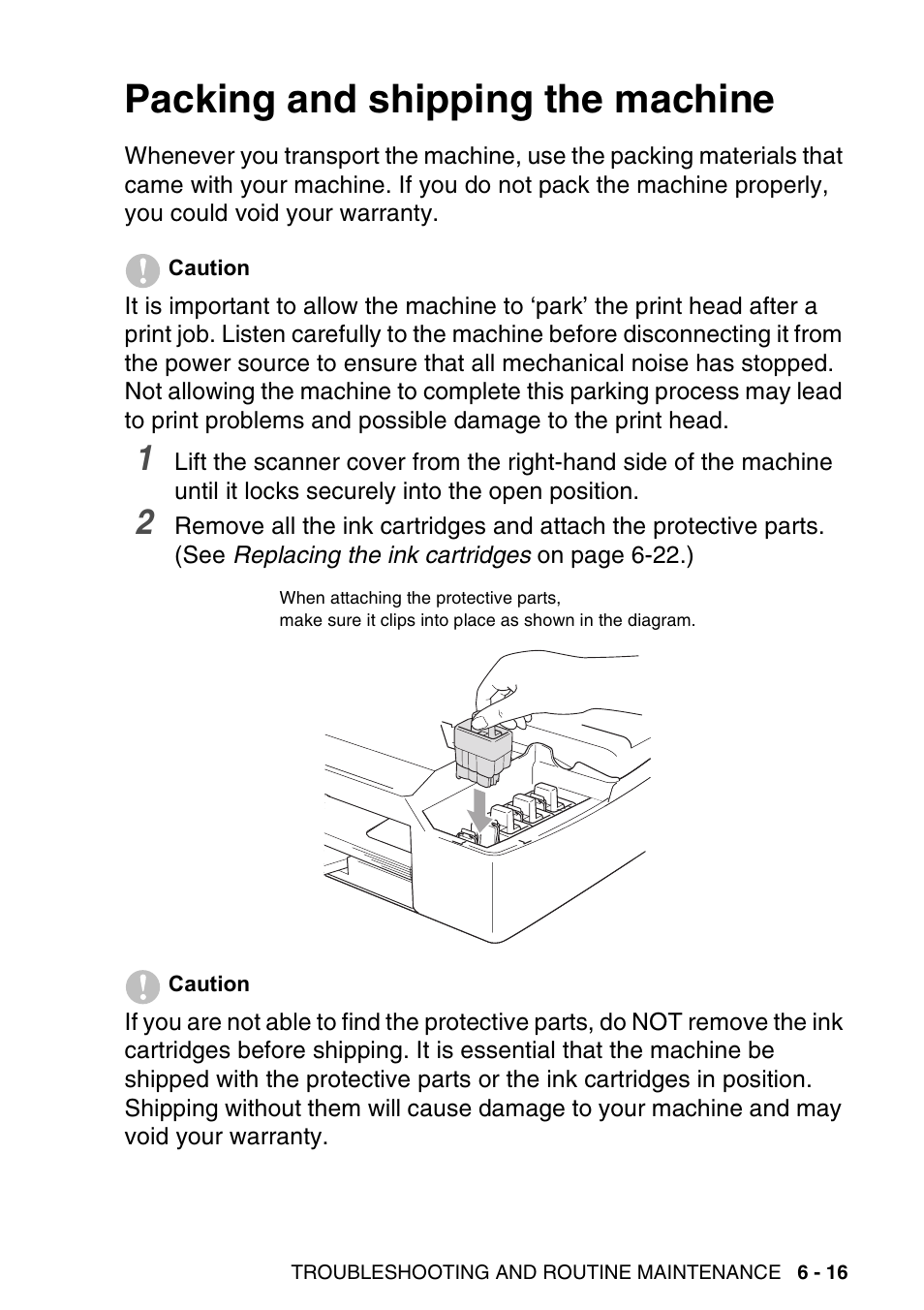 Packing and shipping the machine, Packing and shipping the machine -16 | Brother DCP-115C User Manual | Page 81 / 109