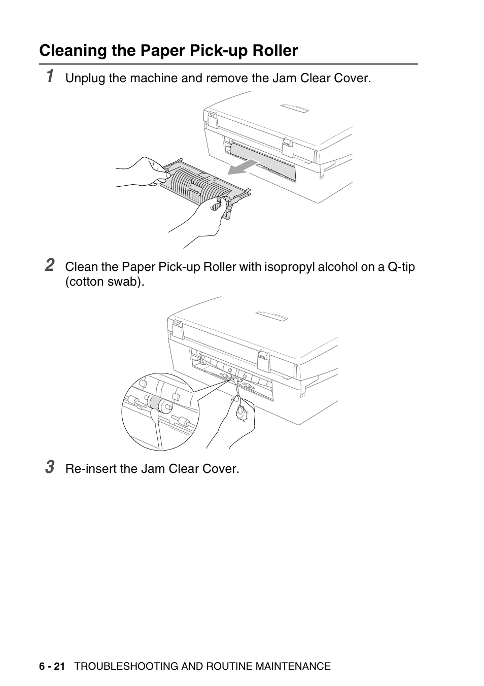 Cleaning the paper pick-up roller, Cleaning the paper pick-up roller -21 | Brother DCP-115C User Manual | Page 86 / 109