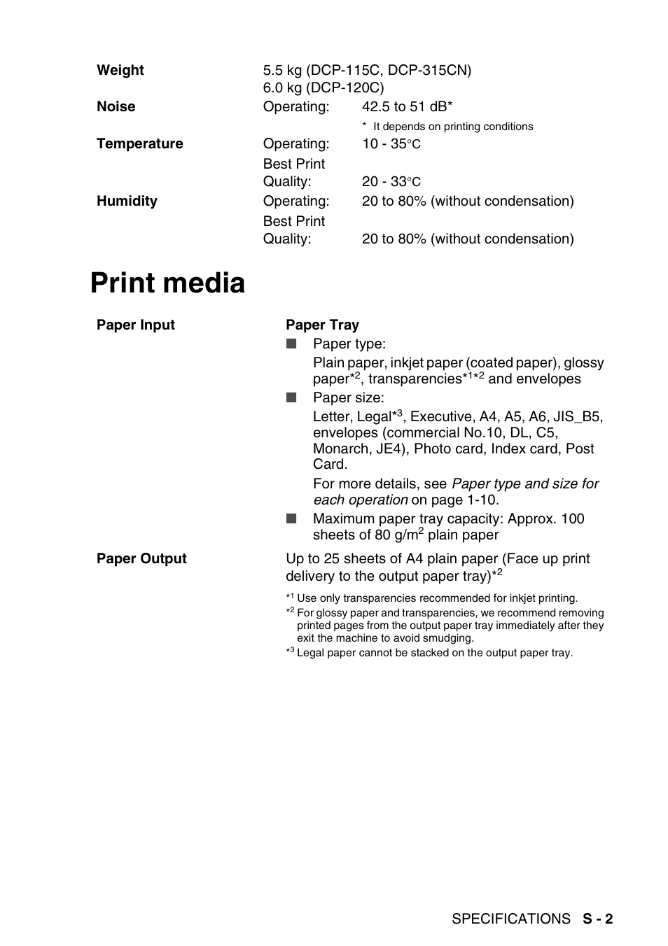 Print media | Brother DCP-115C User Manual | Page 99 / 109
