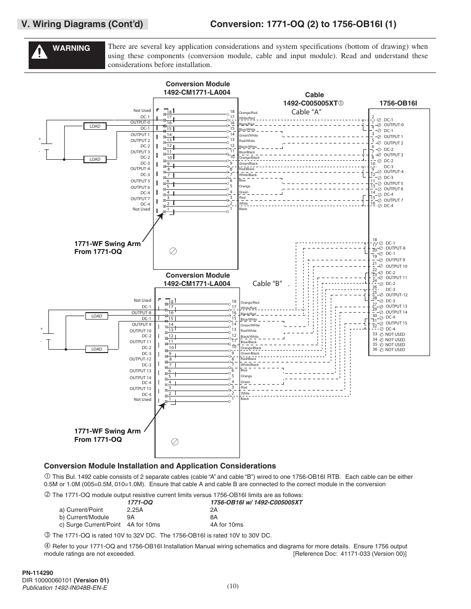 V. wiring diagrams (cont’d), Cable “b” cable “a | Rockwell Automation 1492-CM1771-LA004 Analog & Digital I/O Conversion Module User Manual | Page 10 / 12