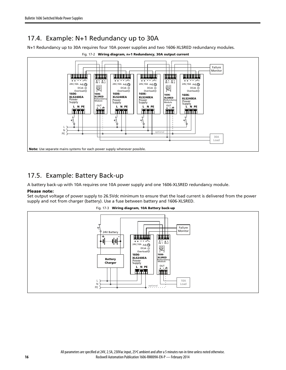 Example: n+1 redundancy up to 30a, Example: battery back-up | Rockwell Automation 1606-XLSRED Power Supply Reference Manual User Manual | Page 16 / 20