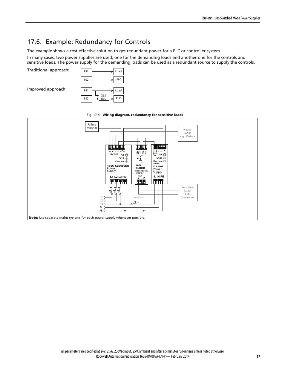 Example: redundancy for controls, Improved approach | Rockwell Automation 1606-XLSRED Power Supply Reference Manual User Manual | Page 17 / 20