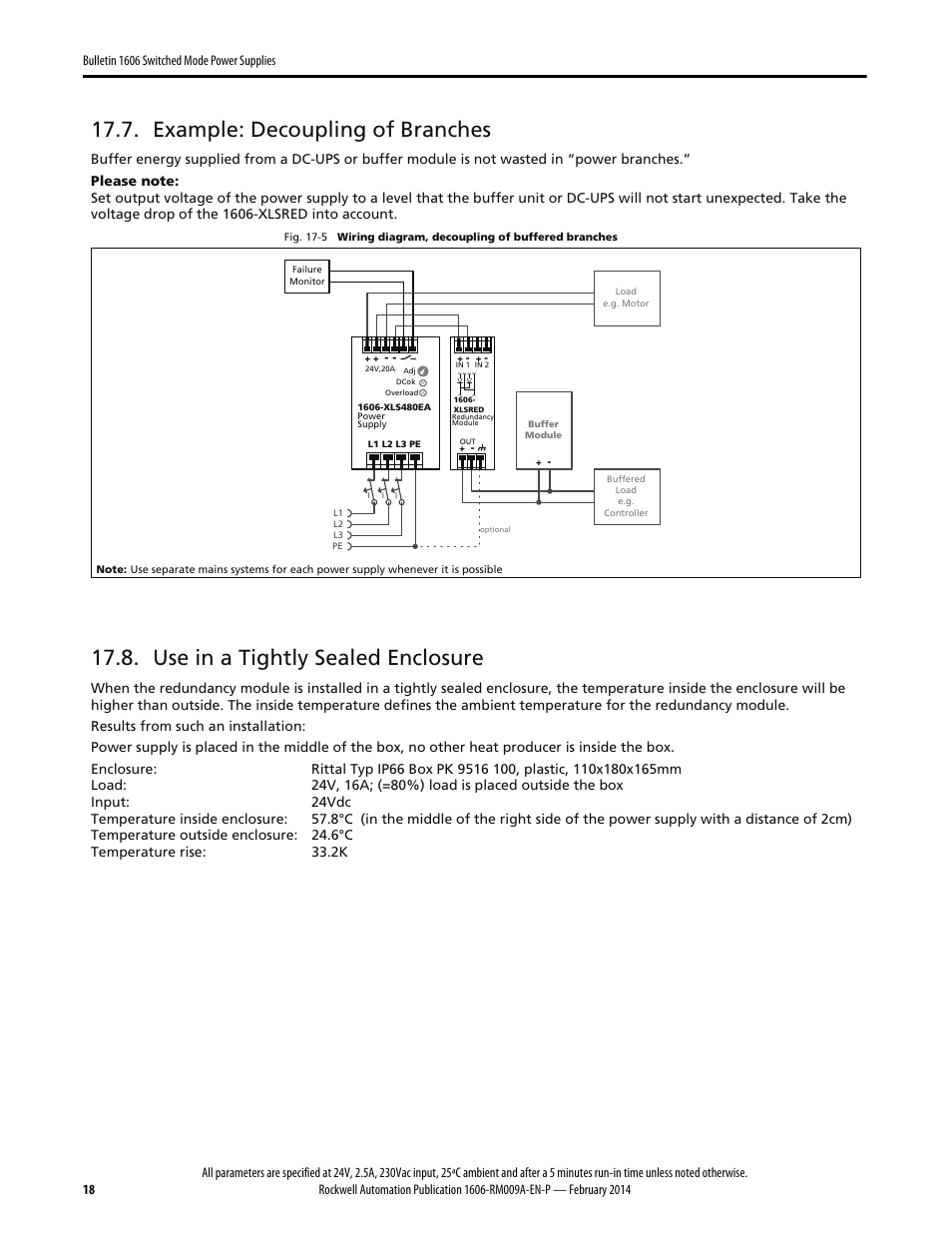 Example: decoupling of branches, Use in a tightly sealed enclosure | Rockwell Automation 1606-XLSRED Power Supply Reference Manual User Manual | Page 18 / 20