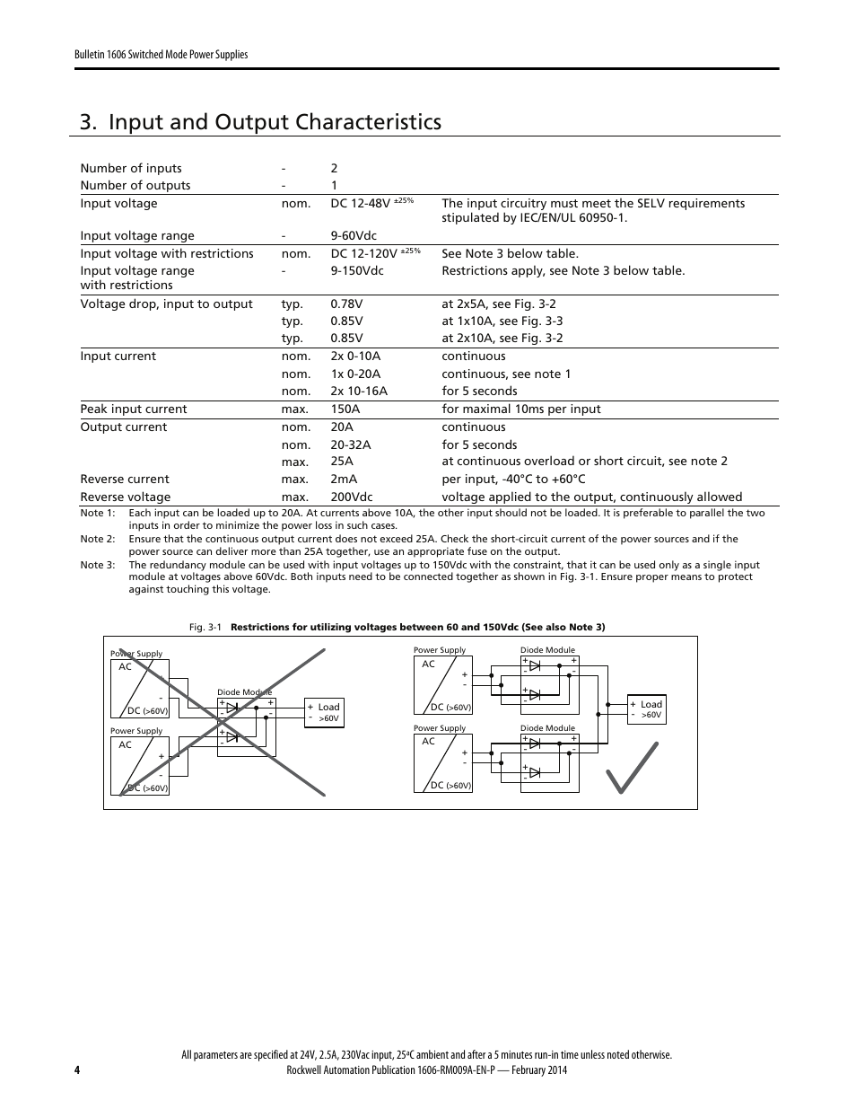 Input and output characteristics | Rockwell Automation 1606-XLSRED Power Supply Reference Manual User Manual | Page 4 / 20