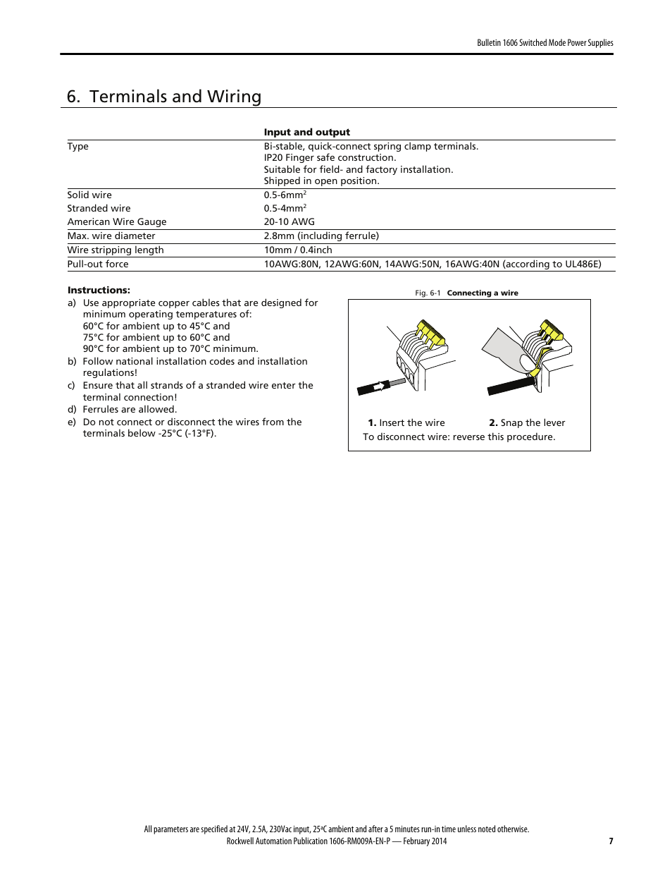 Terminals and wiring | Rockwell Automation 1606-XLSRED Power Supply Reference Manual User Manual | Page 7 / 20