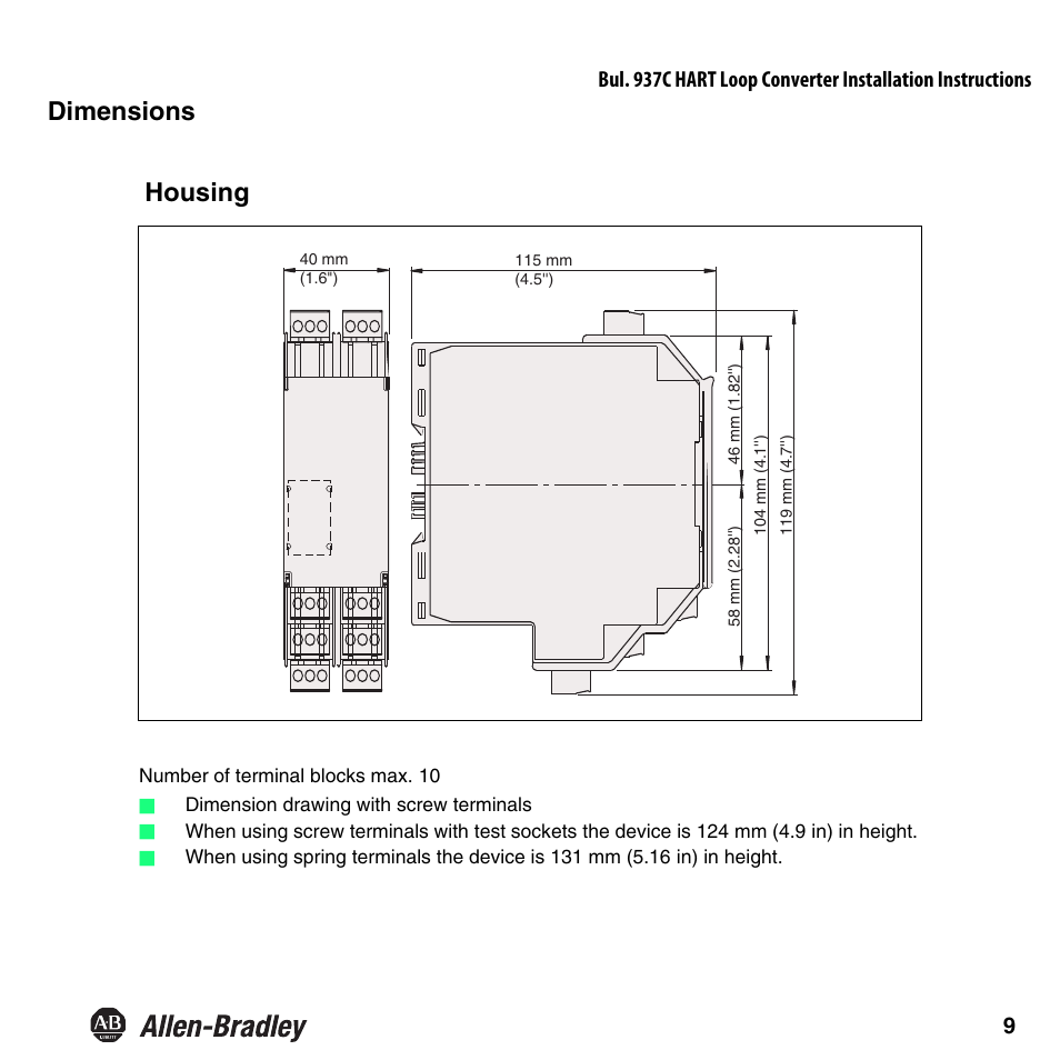 Housing, Product specifications dimensions | Rockwell Automation 937CU-AIHLP-DC1 HART Loop Converter Installation Instructions User Manual | Page 11 / 52