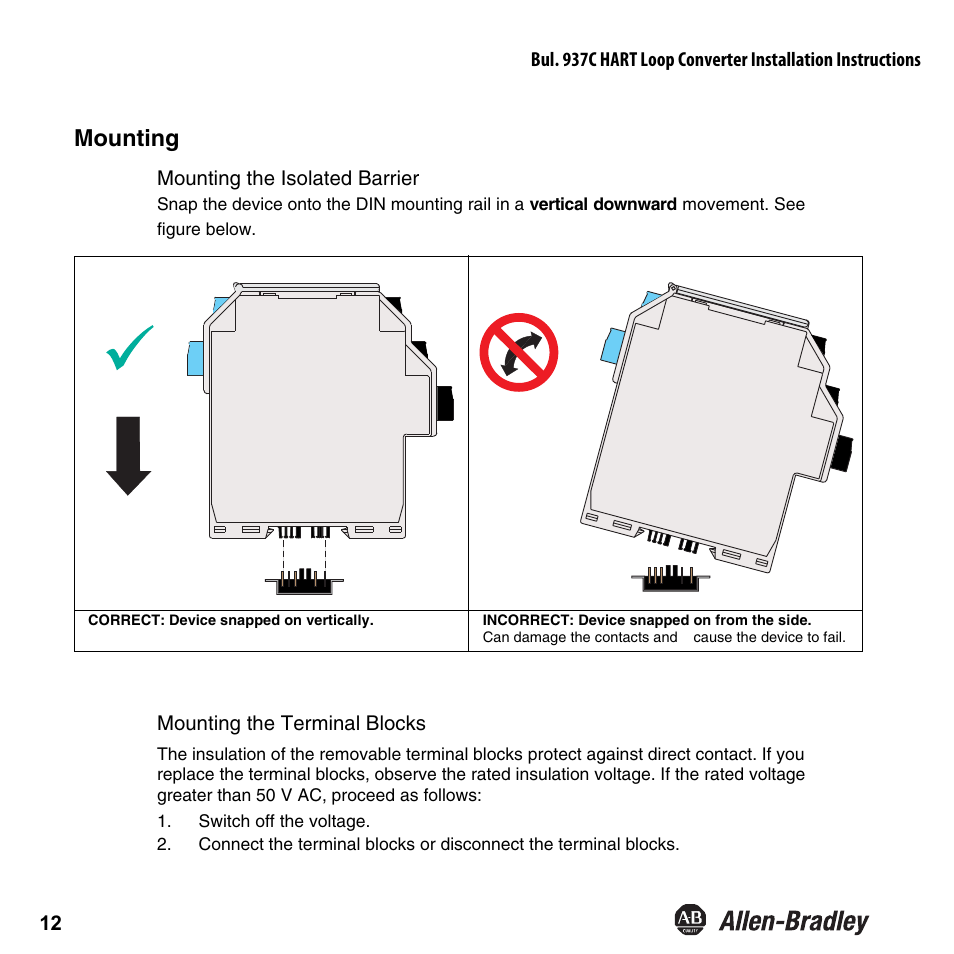 Mounting | Rockwell Automation 937CU-AIHLP-DC1 HART Loop Converter Installation Instructions User Manual | Page 14 / 52