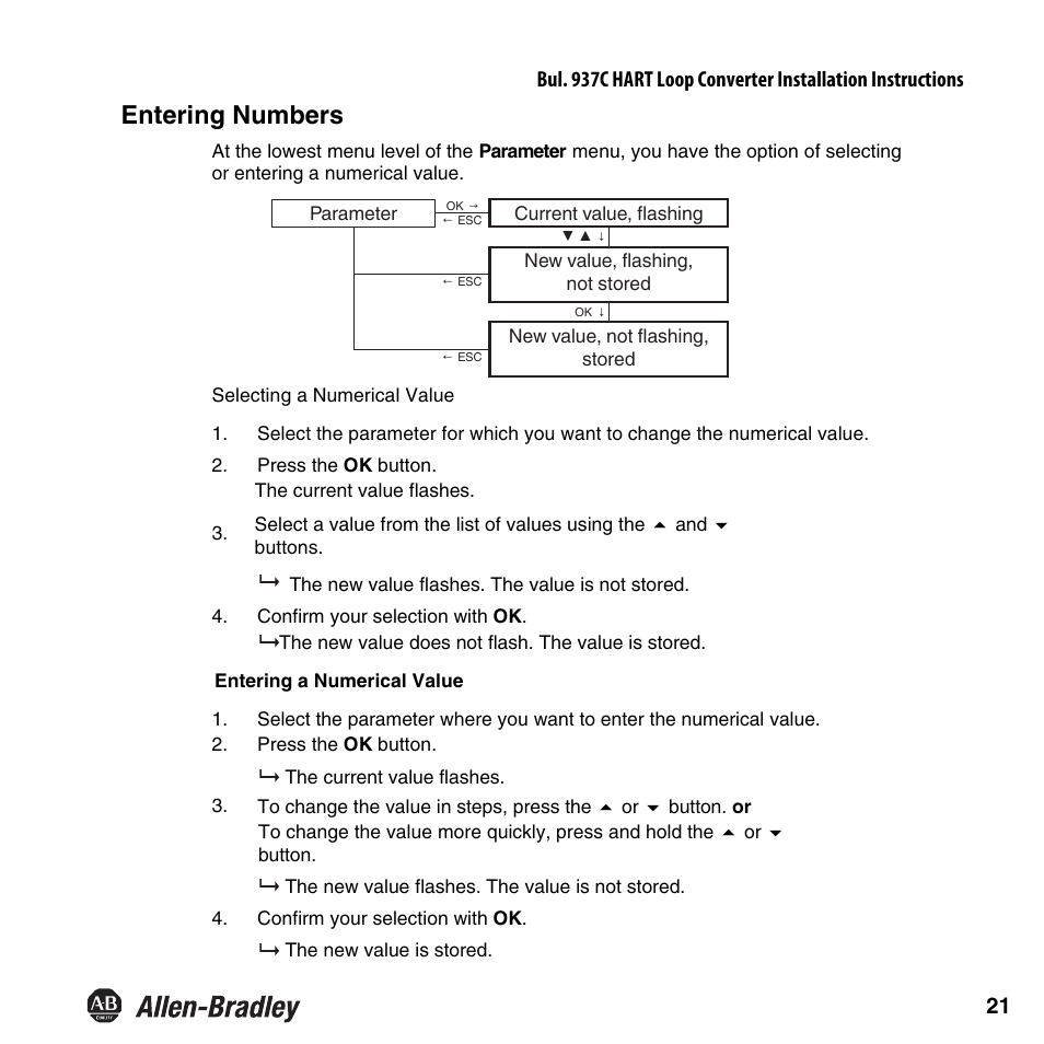 Entering numbers | Rockwell Automation 937CU-AIHLP-DC1 HART Loop Converter Installation Instructions User Manual | Page 23 / 52