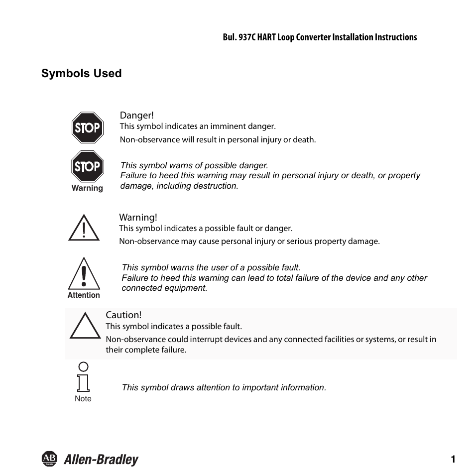01_bodyjim, Symbols used | Rockwell Automation 937CU-AIHLP-DC1 HART Loop Converter Installation Instructions User Manual | Page 3 / 52