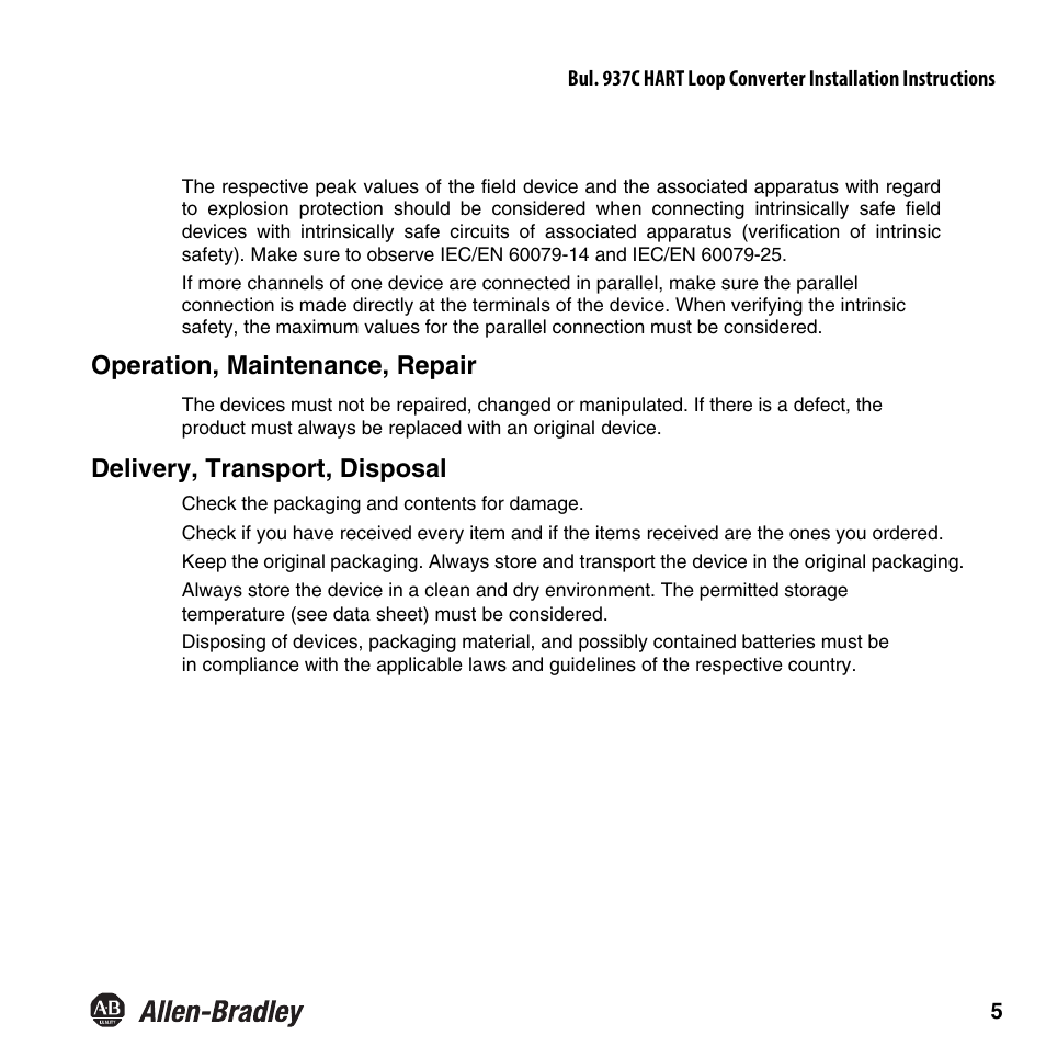 Rockwell Automation 937CU-AIHLP-DC1 HART Loop Converter Installation Instructions User Manual | Page 7 / 52