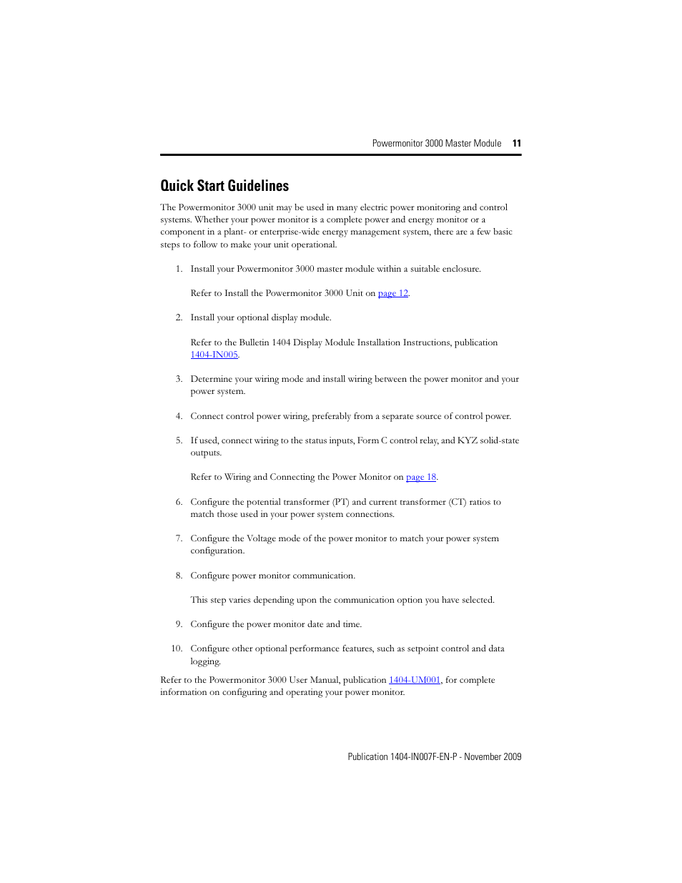 Quick start guidelines | Rockwell Automation 1404-M4_M5_M6_M8 Powermonitor 3000 Master Module Installation Instructions User Manual | Page 11 / 64