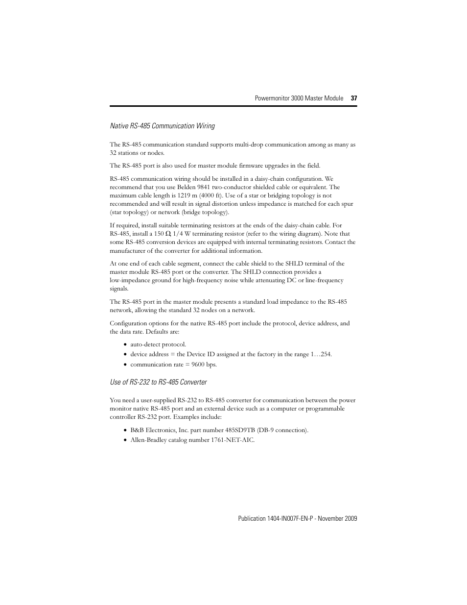 Rockwell Automation 1404-M4_M5_M6_M8 Powermonitor 3000 Master Module Installation Instructions User Manual | Page 37 / 64