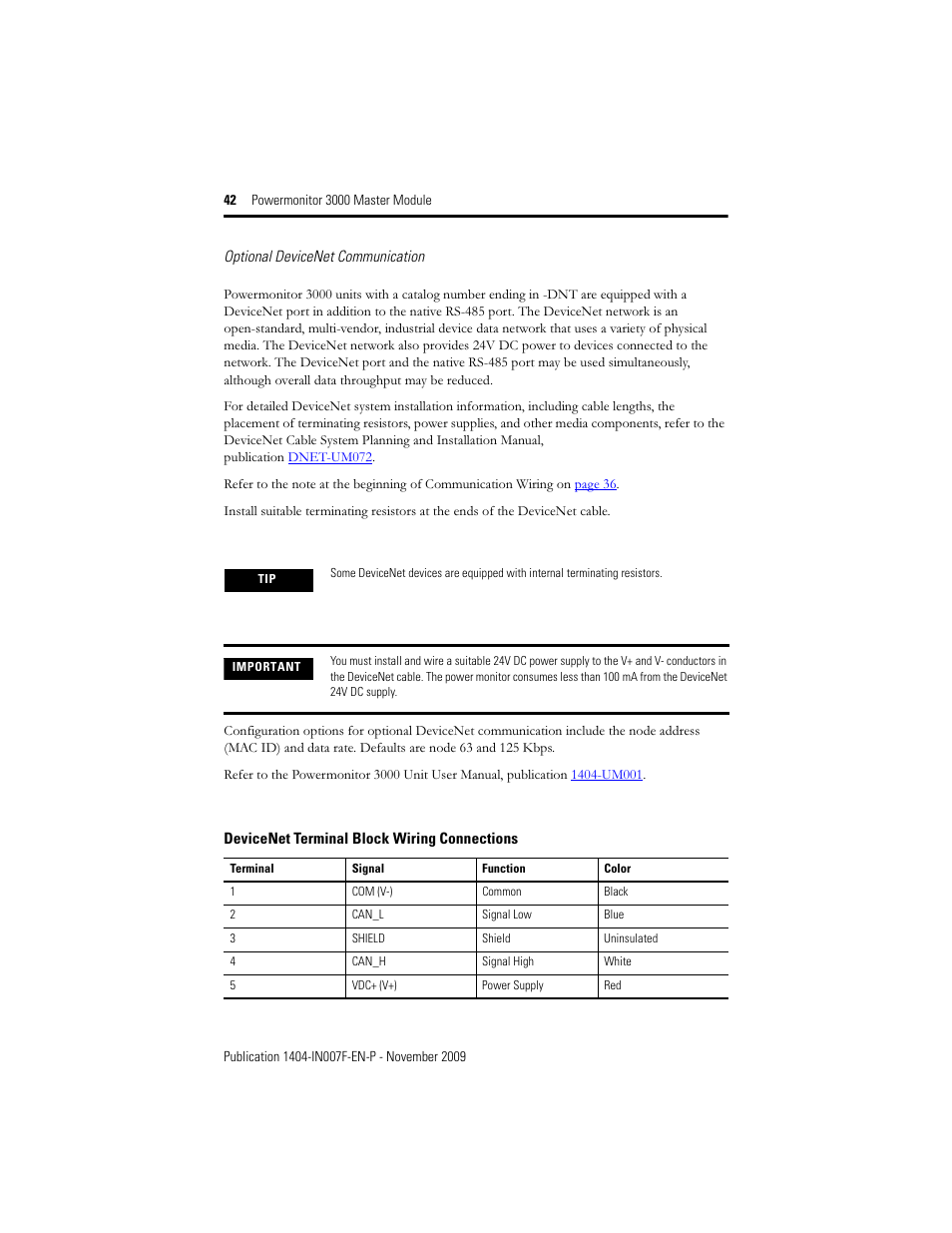 Rockwell Automation 1404-M4_M5_M6_M8 Powermonitor 3000 Master Module Installation Instructions User Manual | Page 42 / 64
