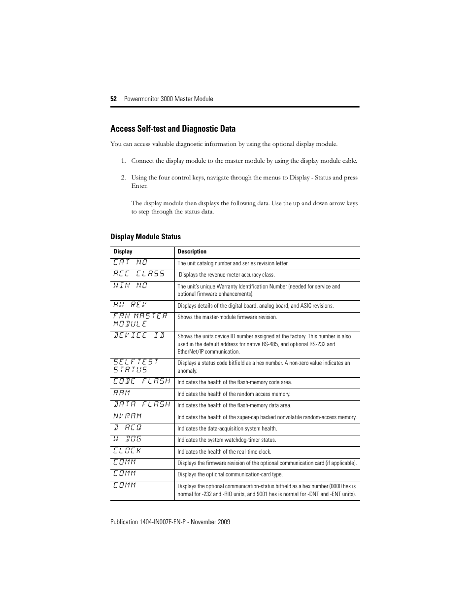 Access self-test and diagnostic data | Rockwell Automation 1404-M4_M5_M6_M8 Powermonitor 3000 Master Module Installation Instructions User Manual | Page 52 / 64