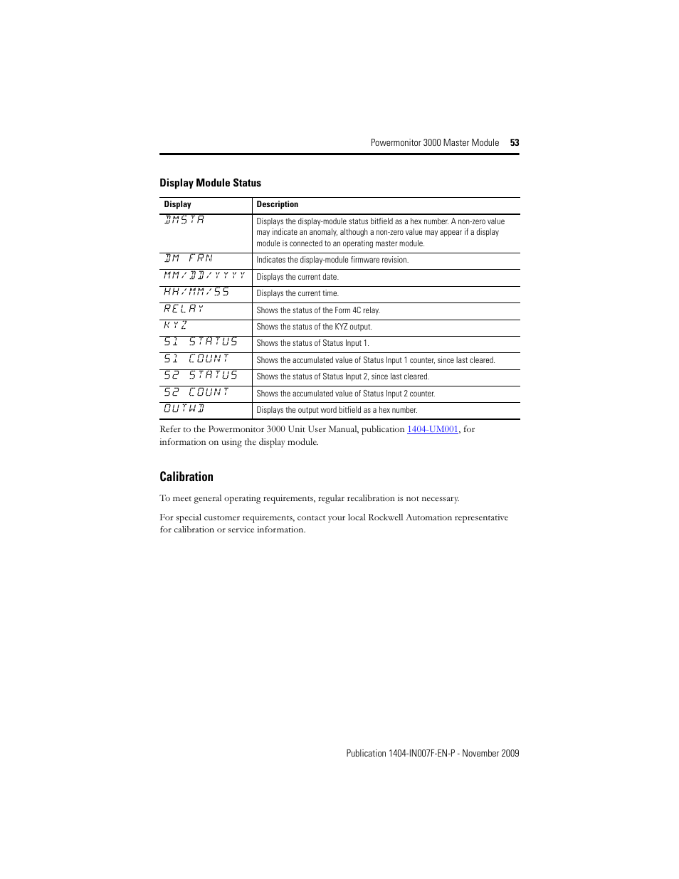 Calibration | Rockwell Automation 1404-M4_M5_M6_M8 Powermonitor 3000 Master Module Installation Instructions User Manual | Page 53 / 64