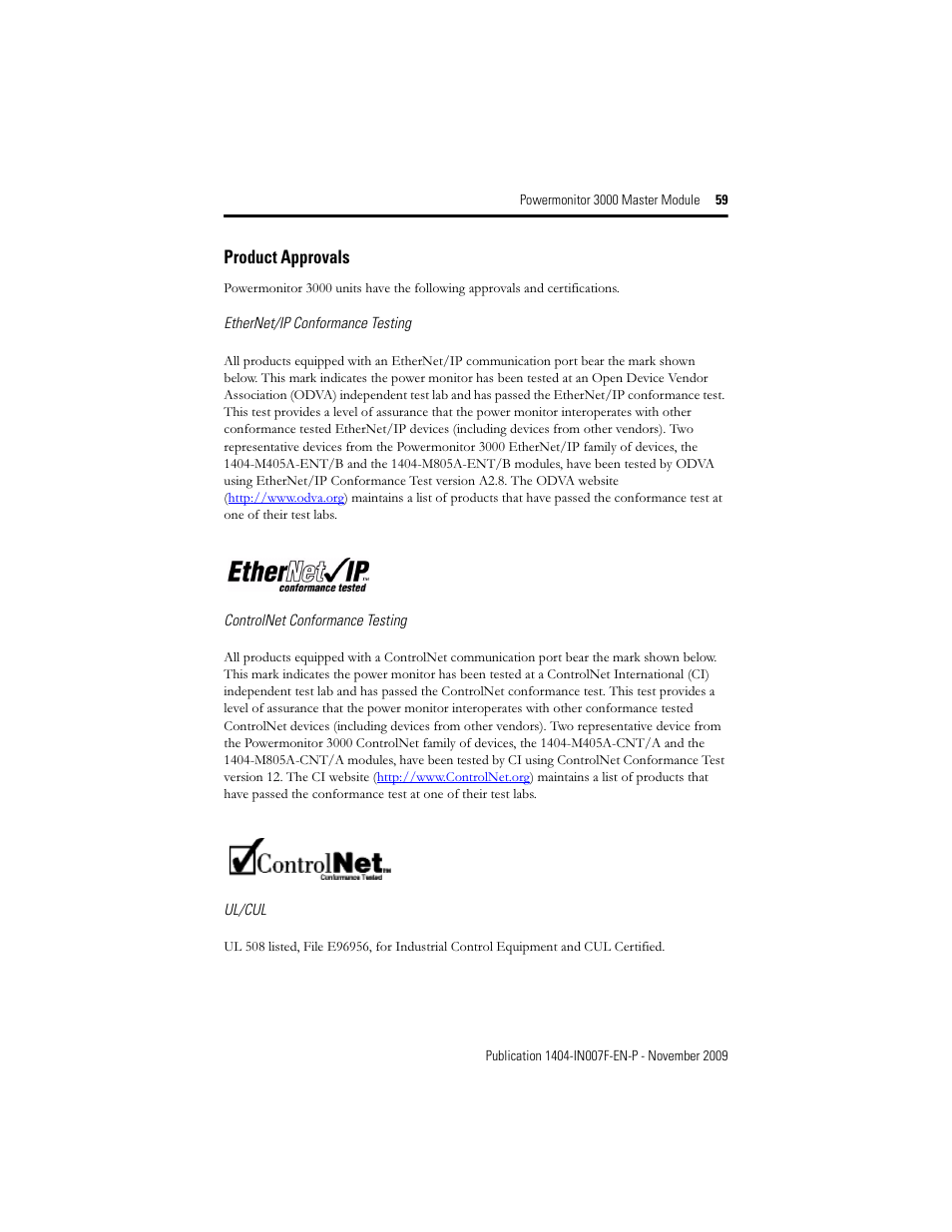 Product approvals | Rockwell Automation 1404-M4_M5_M6_M8 Powermonitor 3000 Master Module Installation Instructions User Manual | Page 59 / 64