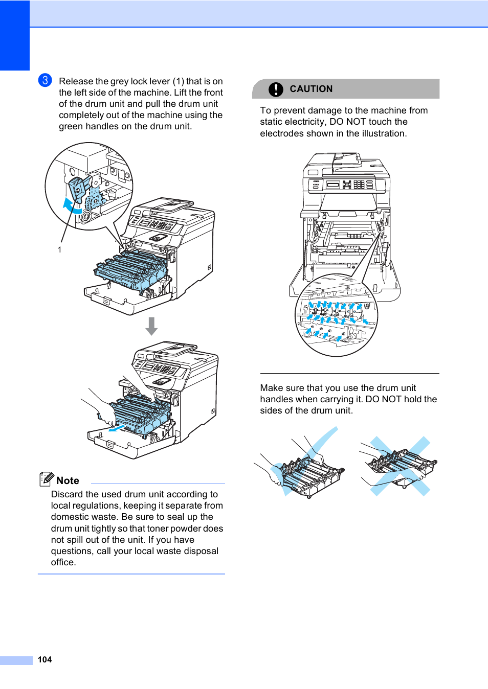 Caution | Brother DCP9040CN User Manual | Page 112 / 158