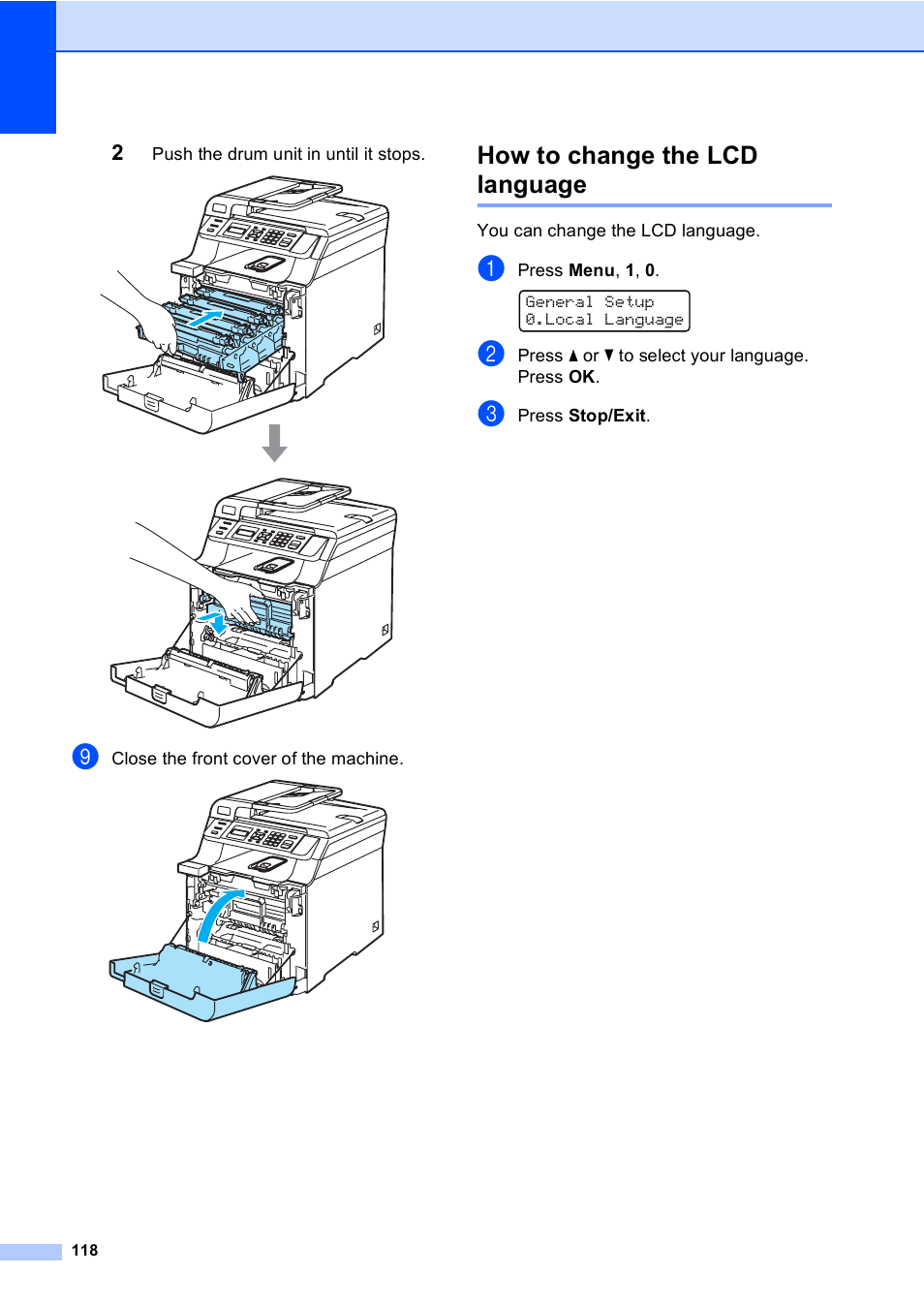 How to change the lcd language | Brother DCP9040CN User Manual | Page 126 / 158