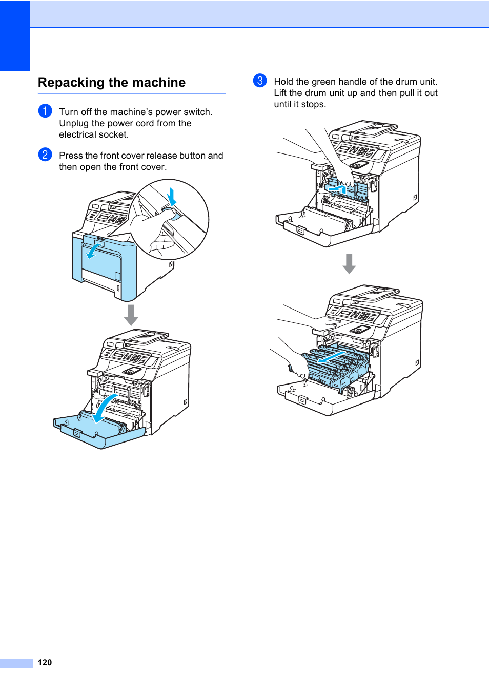 Repacking the machine | Brother DCP9040CN User Manual | Page 128 / 158