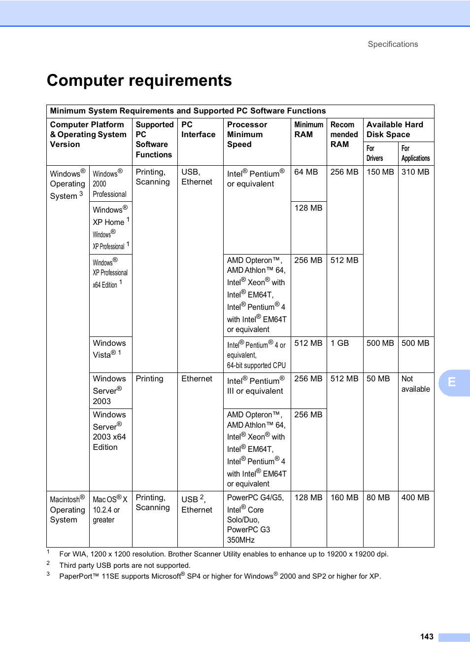 Computer requirements | Brother DCP9040CN User Manual | Page 151 / 158