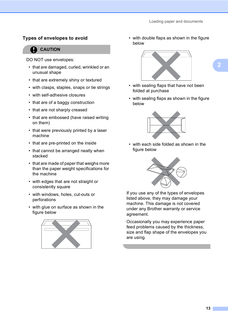 Types of envelopes to avoid | Brother DCP9040CN User Manual | Page 21 / 158