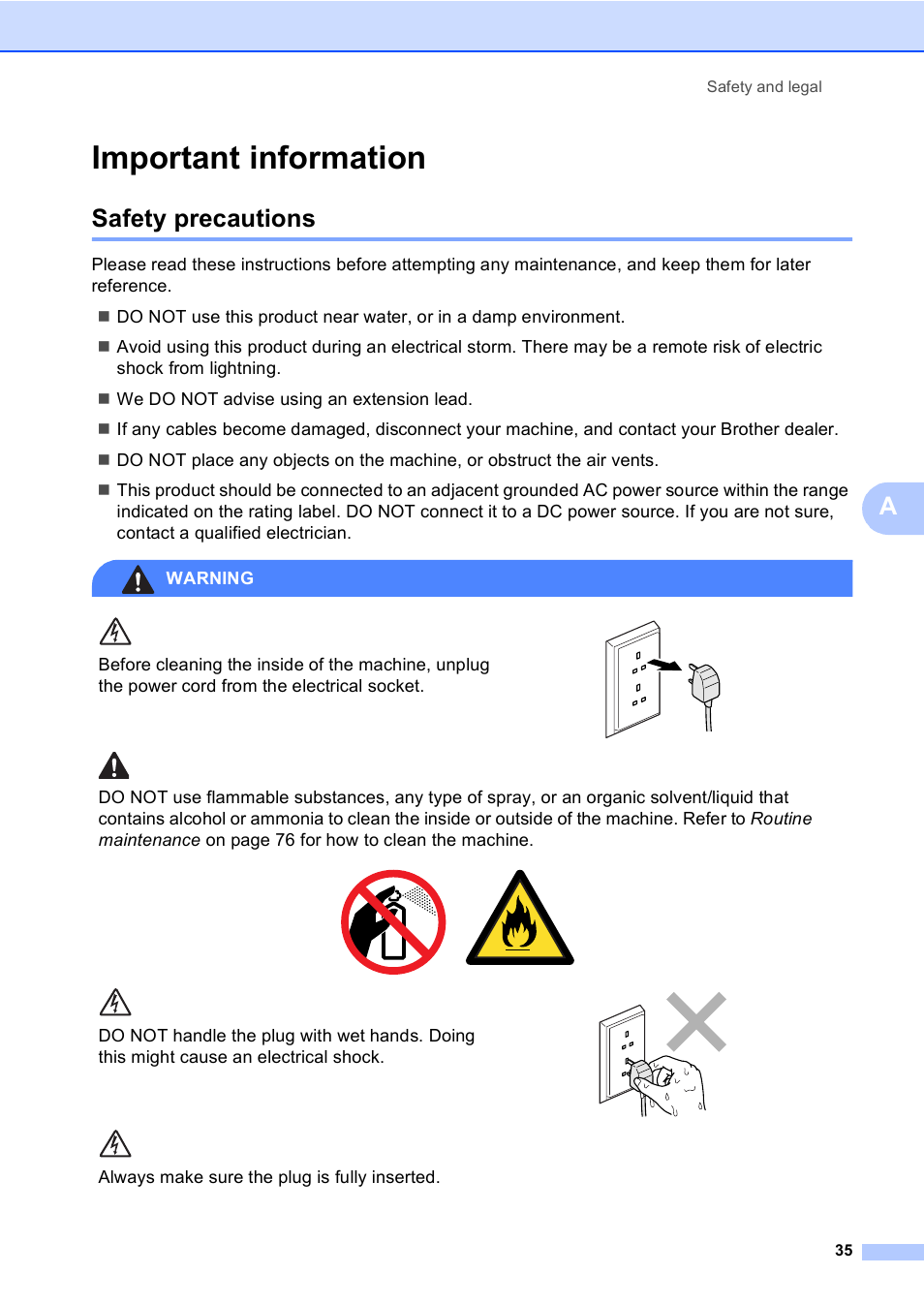 Important information, Safety precautions | Brother DCP9040CN User Manual | Page 43 / 158
