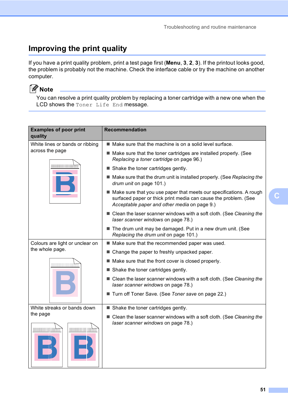 Improving the print quality, Cimproving the print quality | Brother DCP9040CN User Manual | Page 59 / 158