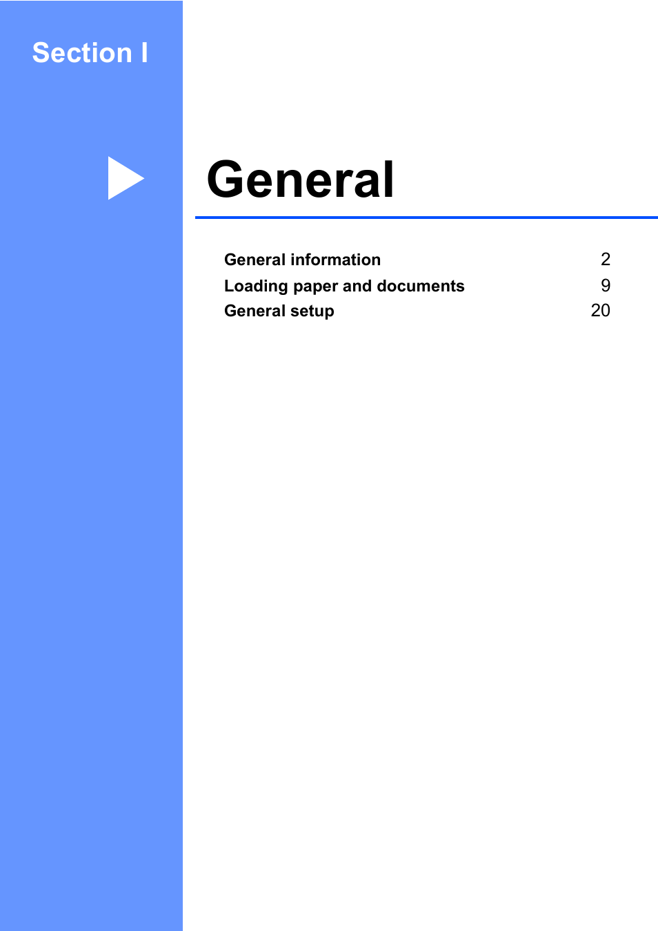 Section i: general, Section i general, General | Brother DCP9040CN User Manual | Page 9 / 158