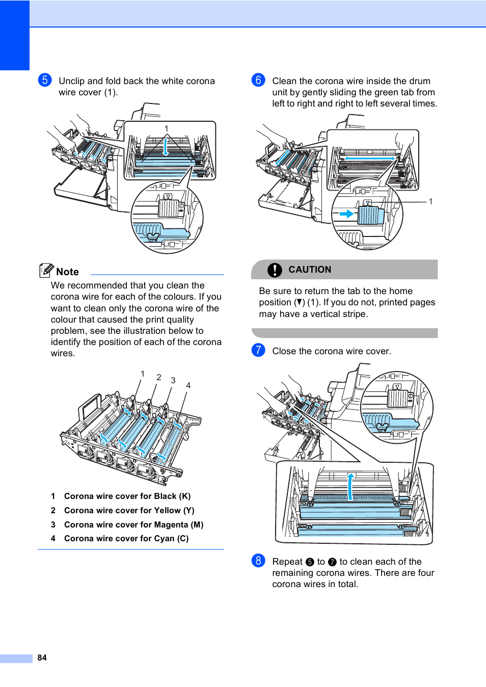 Caution, Close the corona wire cover | Brother DCP9040CN User Manual | Page 92 / 158